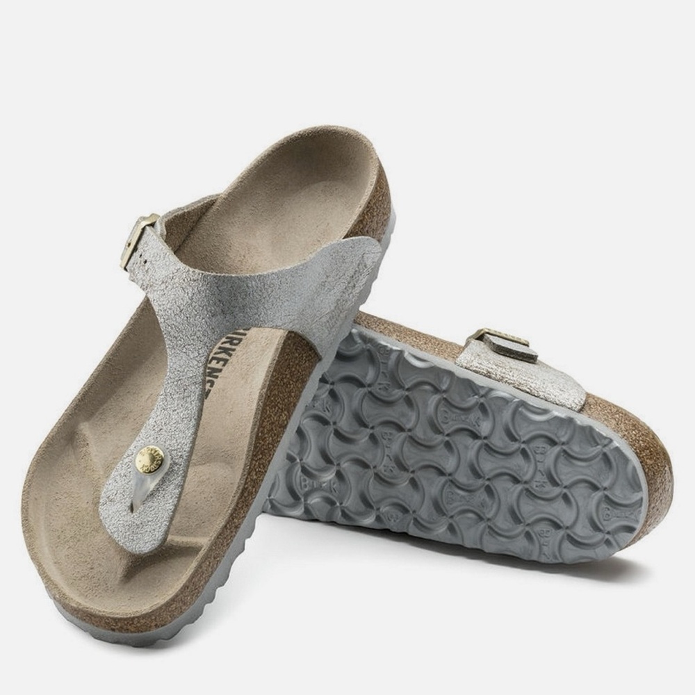 Birkenstock Gizeh Washed Metallic Silver Sandal, Size 41